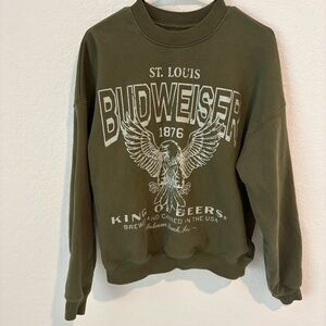 Budweiser Collaboration PACSUN, Olive Green Men's Crewneck, Size Small